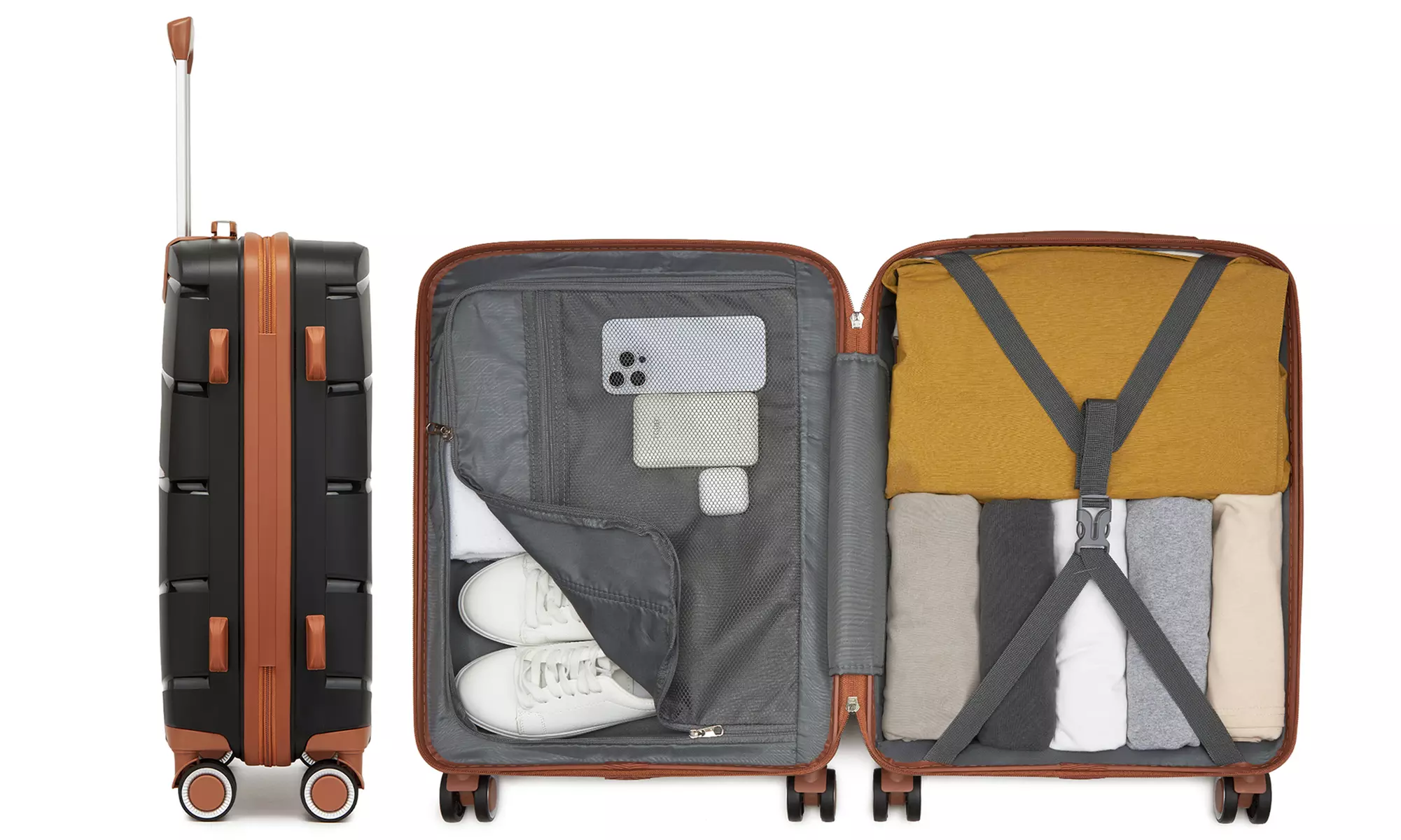 1 / 3x KONO kratzfester PP-Reisekoffer mit leisen Rollen & TSA-Schloss