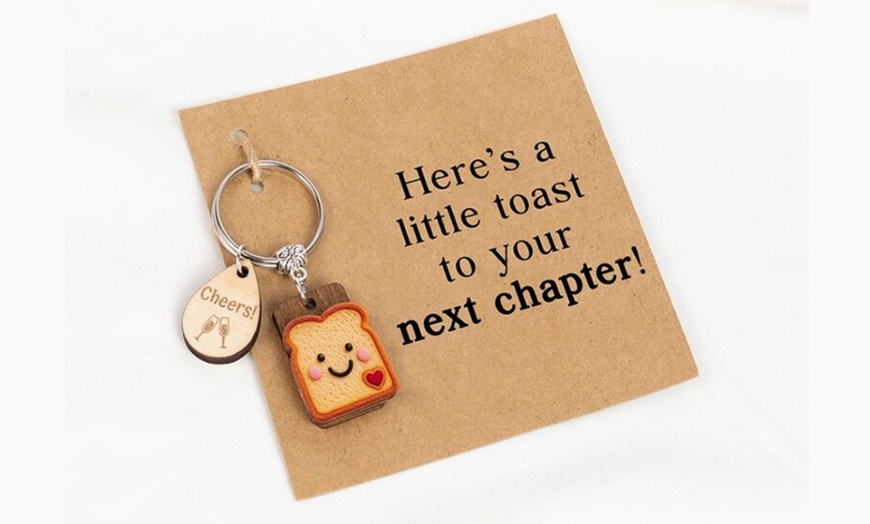 Image 2: Wooden Bread Keychain Gift Set with Message Card