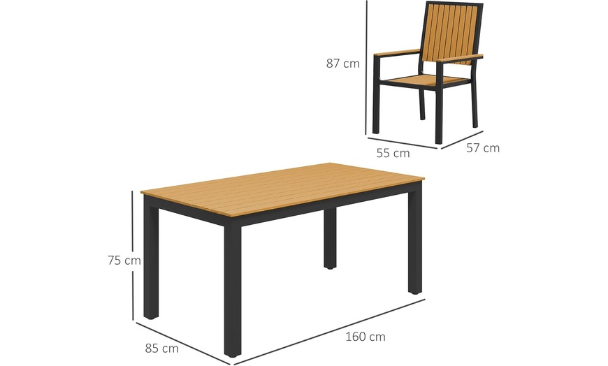 Image 7: Outsunny Six-Seater Garden Dining Set with Stackable Chairs