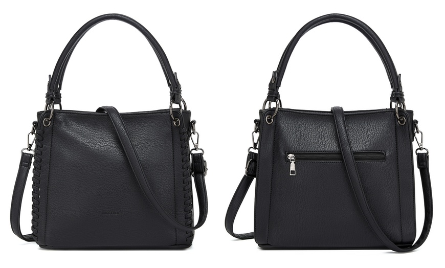 Image 4: Miss Lulu Women PU Leather Crossbody Handbag with Woven Accents