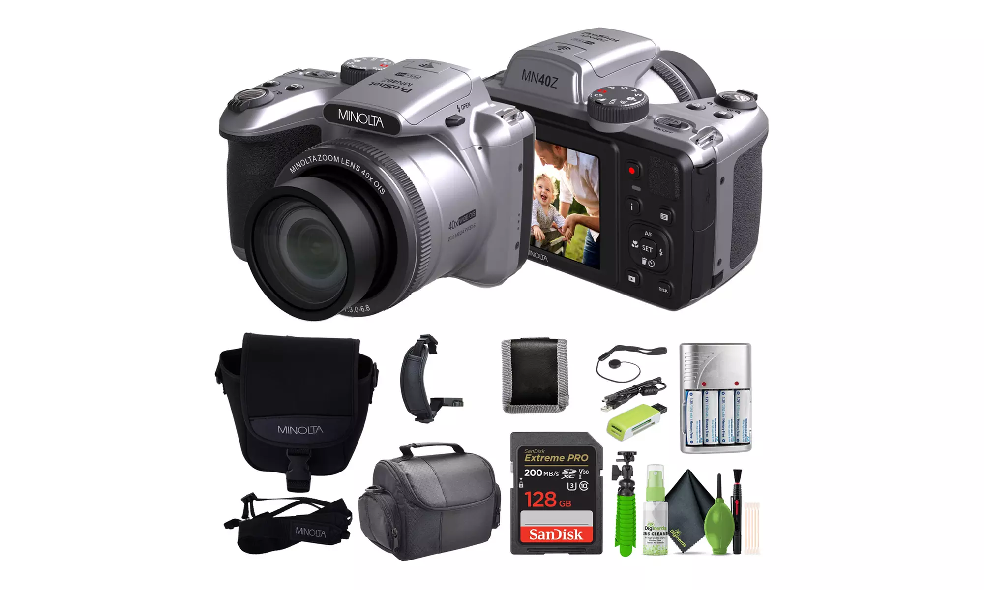 Minolta ProShot 20 MP Bridge Digital Camera with 40x Optical Zoom Lens Bundle