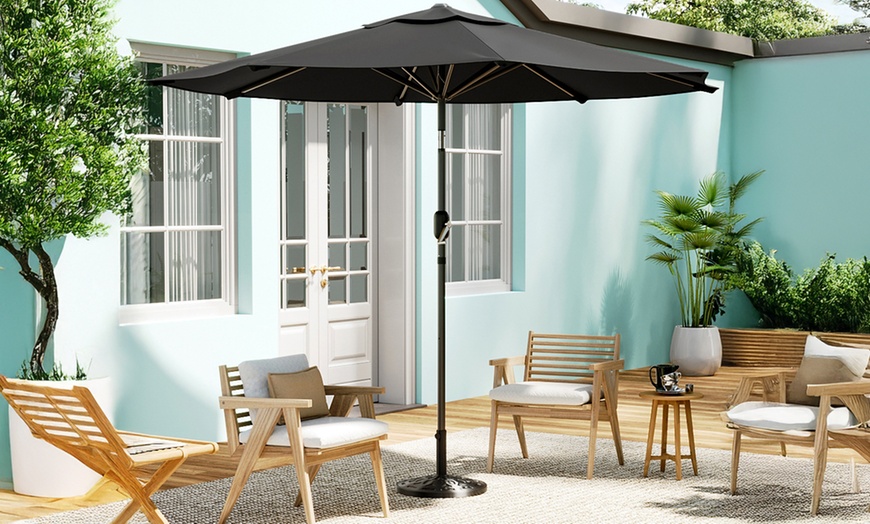Image 15: Large 3m Black Rotating Outdoor Parasol with Multiple Base Styles