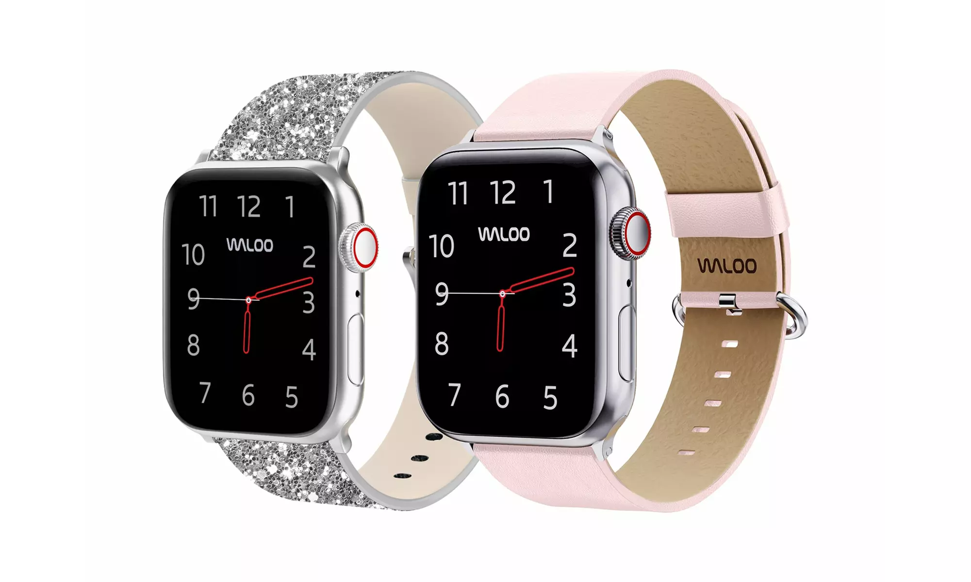 Waloo 2 Pack Leather Bling & Leather Grain Apple Watch Bands
