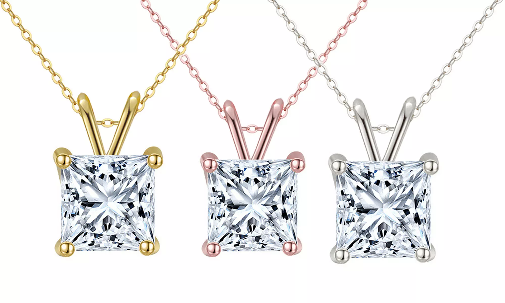 Paris Jewelry 18k Gold Plated Solitaire Moissanite Princess Pendant Necklace