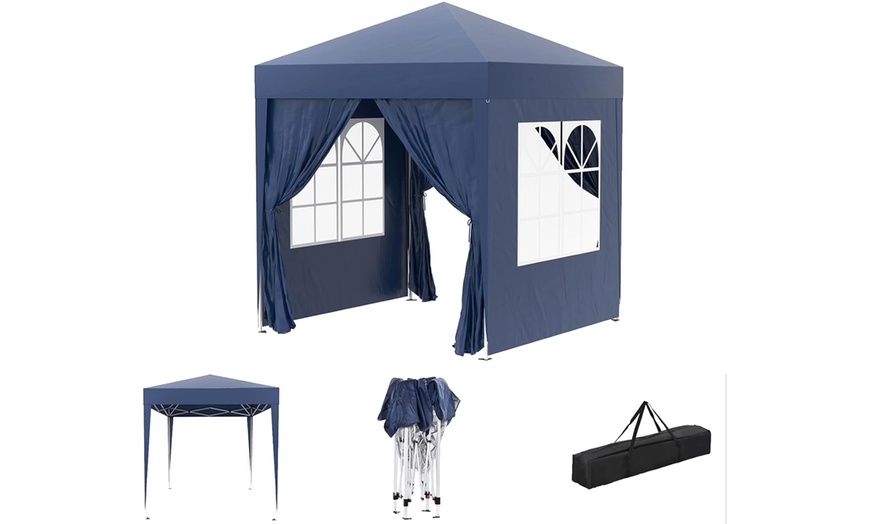 Image 4: Outsunny Pop-Up Gazebo 2m x 2m with Side Panels in Blue, Black, Green