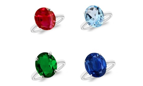 5.00 CTTW Gemstone Sterling Silver Rings - Multiple Options Available 1 6 5 ct Oval Silver November Created Emerald