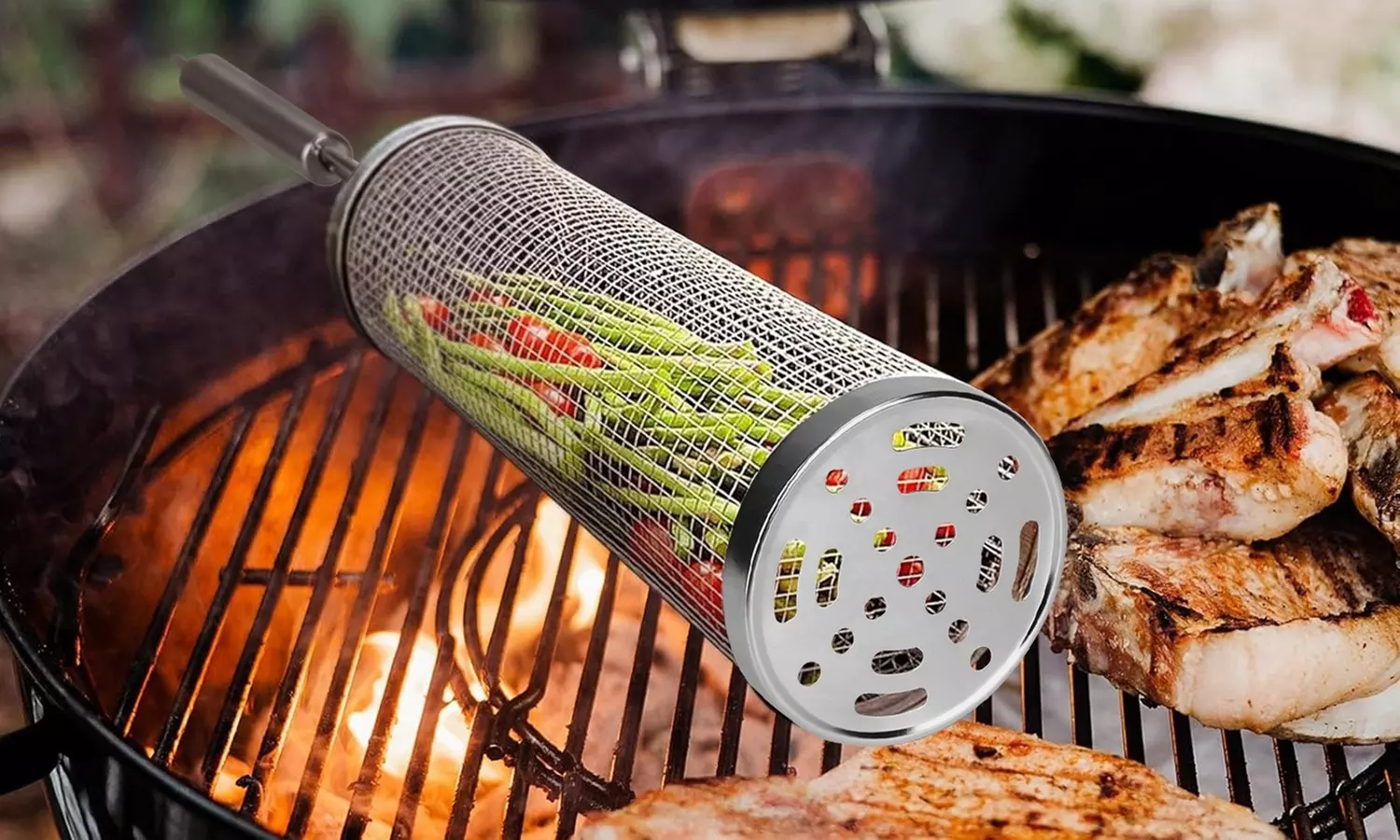 iMounTEK Two-Pack 360-Degree Rolling Stainless Steel Grill Basket