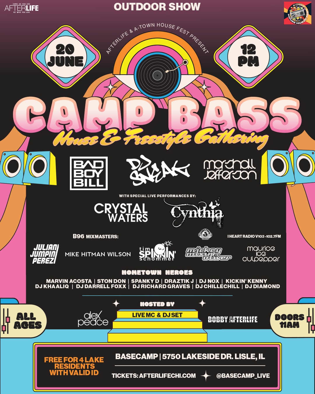 CAMP BASS w/ Bad Boy Bill, Crystal Waters, Dj Sneak, Cynthia, Marshall Jefferson, Julian Jumpin Perez & More on June 20