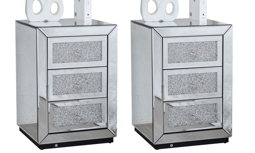 Image 3: One or Two Mirrored Three-Drawer Bedside Tables