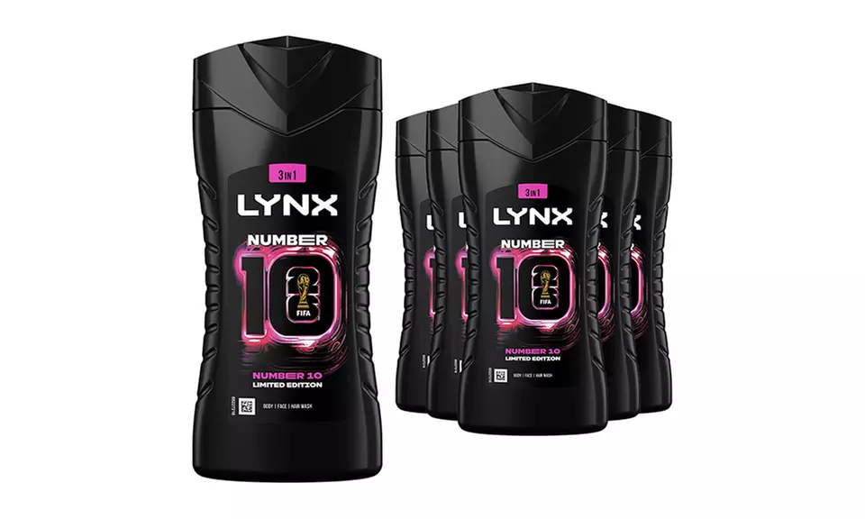 Six Packs of Lynx FIFA No10 3in1 Body Wash Shower Gel