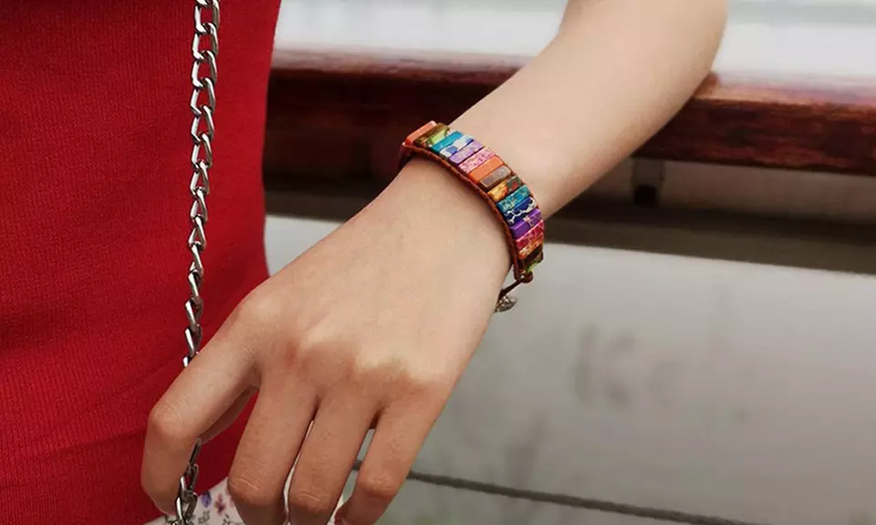 7 Chakra Bracelets with Real Stones Rainbow Wrap Healing Bead Bracelet