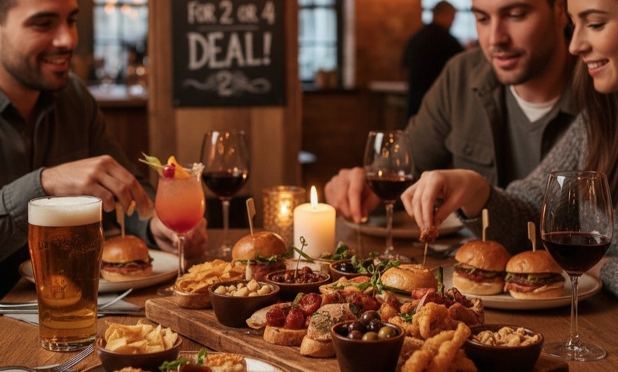 Image 1: Big Plates, Tapas, Snacks with Glass of Wine, Beer/Cocktail for 2 or 4