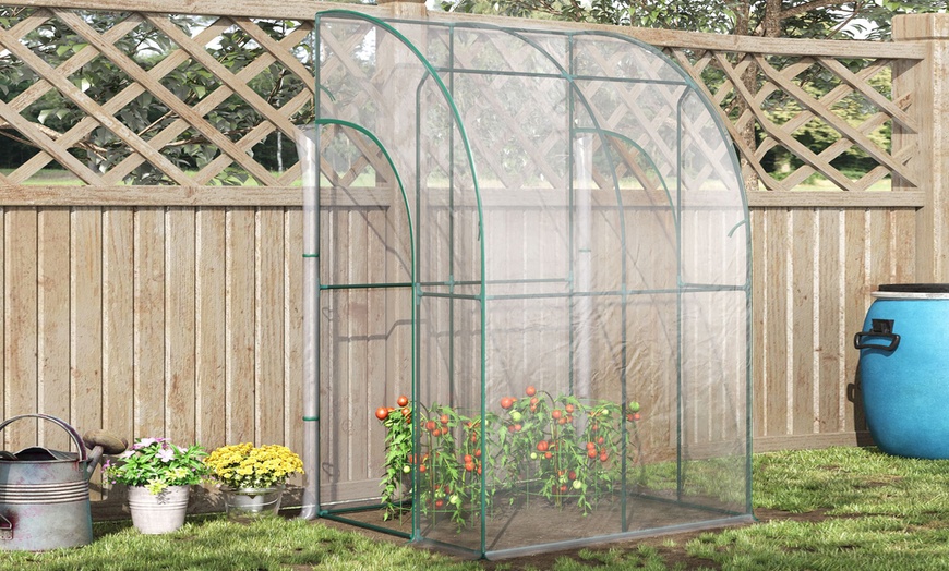 Image 3: Outsunny Outdoor Walk-In Lean-to-Wall Tunnel Greenhouse