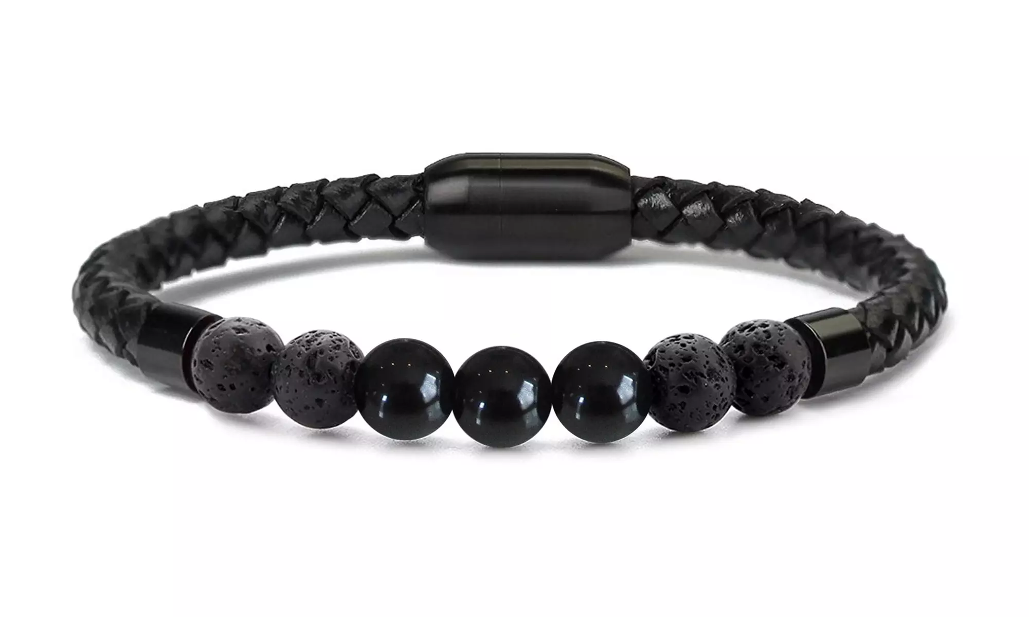 Men's Natural Healing Stone Leather Bracelet with Magnetic Closure