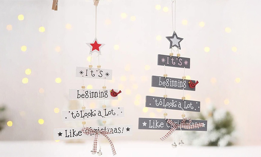 Image 3: Two or Four Christmas Tree Hanging Cards – Available in White and Grey