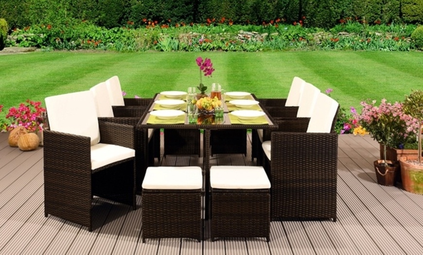 Image 6: 9 or 11 Piece High Back Rattan-Effect Cube Dining Set