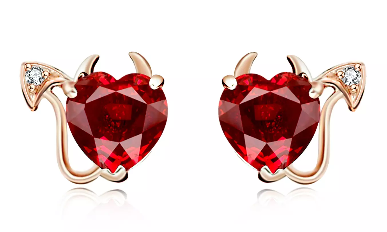 Ruby Stud Devil Earrings in 18K Gold Plating