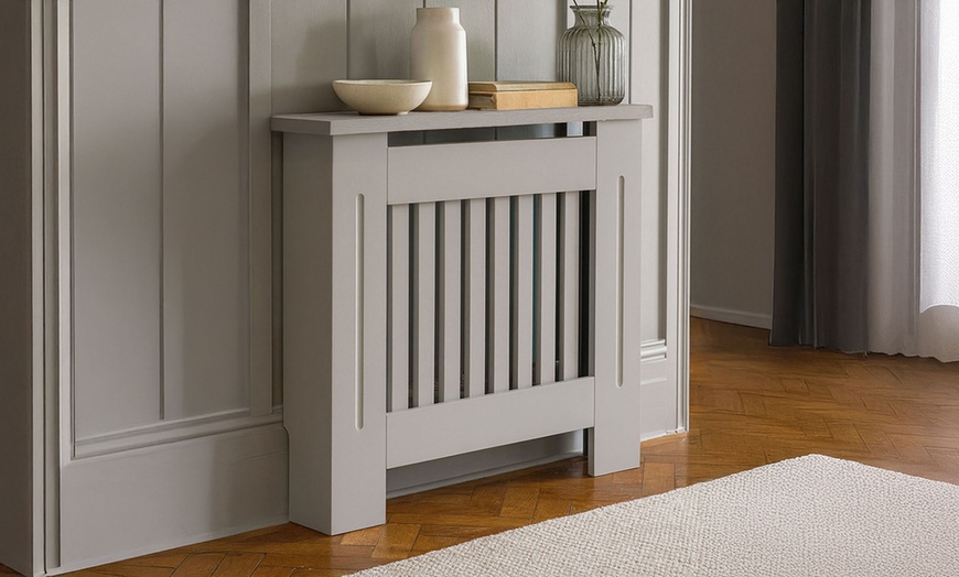 Image 1: Neo Grey Decorative Wooden Radiator Cover 
