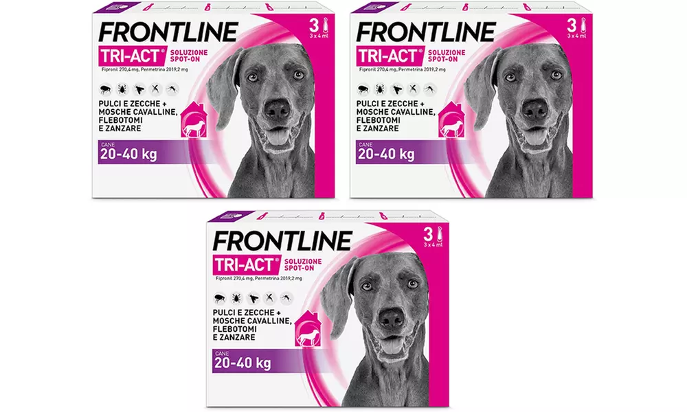 Fino a 12 pipette Frontline Tri-Act® Spot-on per cani
