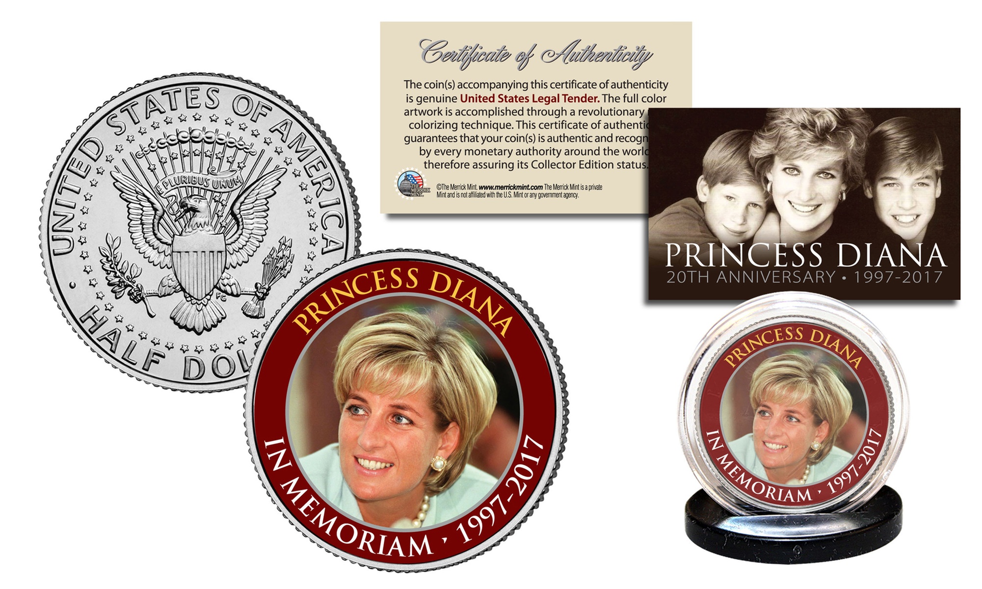 Princess Diana 20th Memoriam AnniV "Red Rim" Edition JFK Half Dollar U.S. Coin
