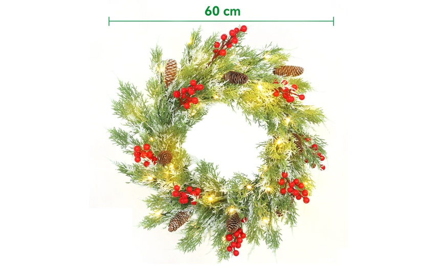 Image 7: HomCom 60cm Prelit Christmas Wreath with LED Lights 