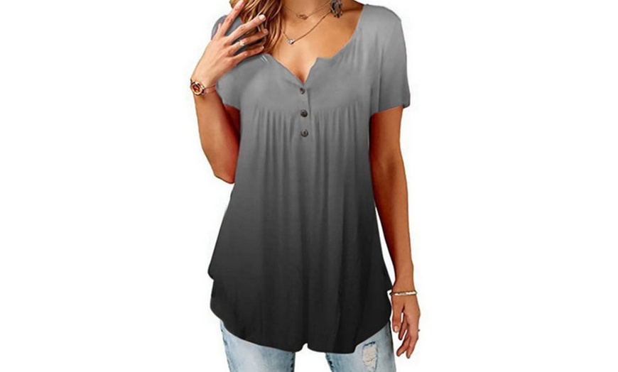 Image 3: Women's Button Up Summer Short Sleeve Casual Tops Tunic Shirts Blouses