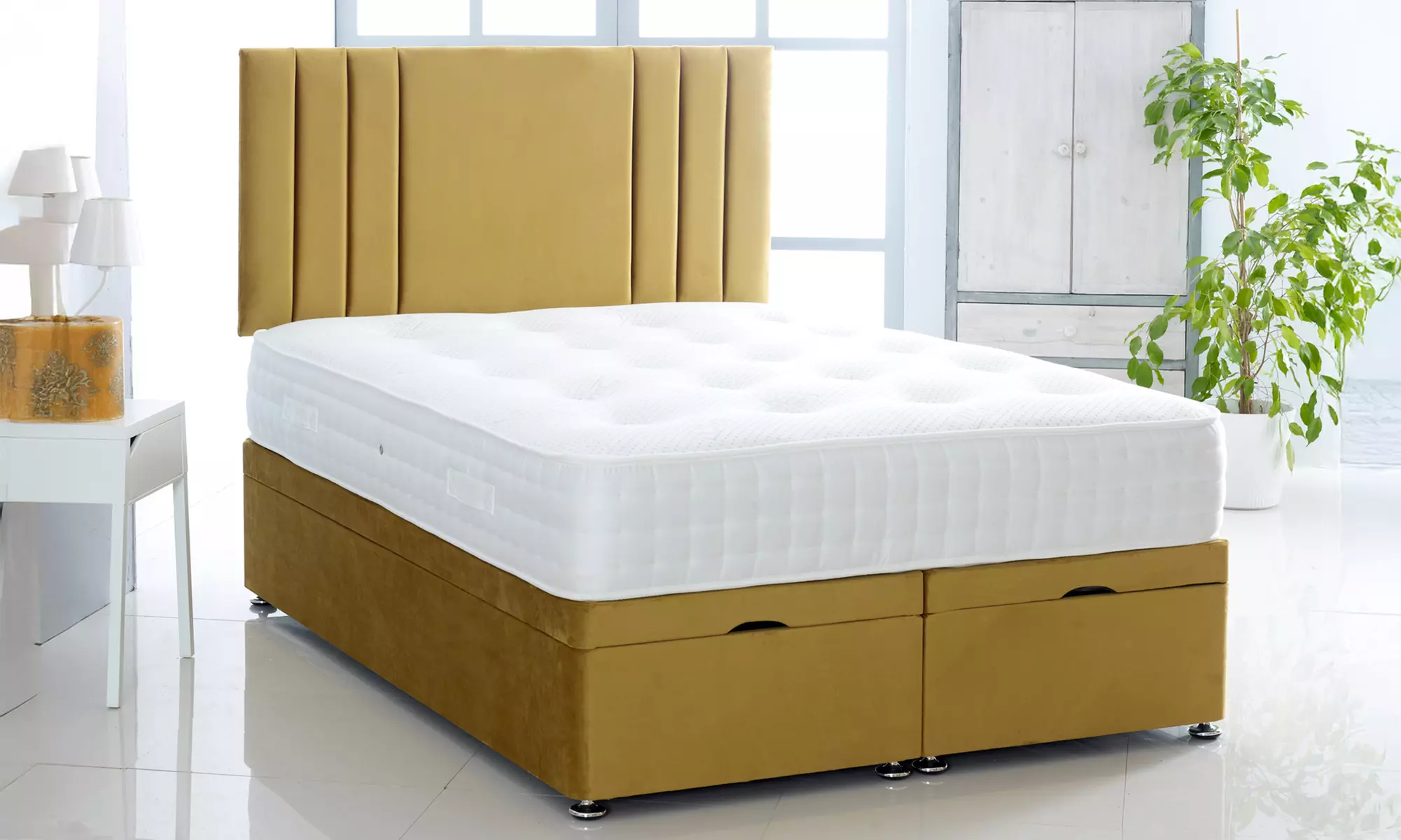 Plush Velvet Ottoman Gas Lift Bed with Memory Spring Mattress