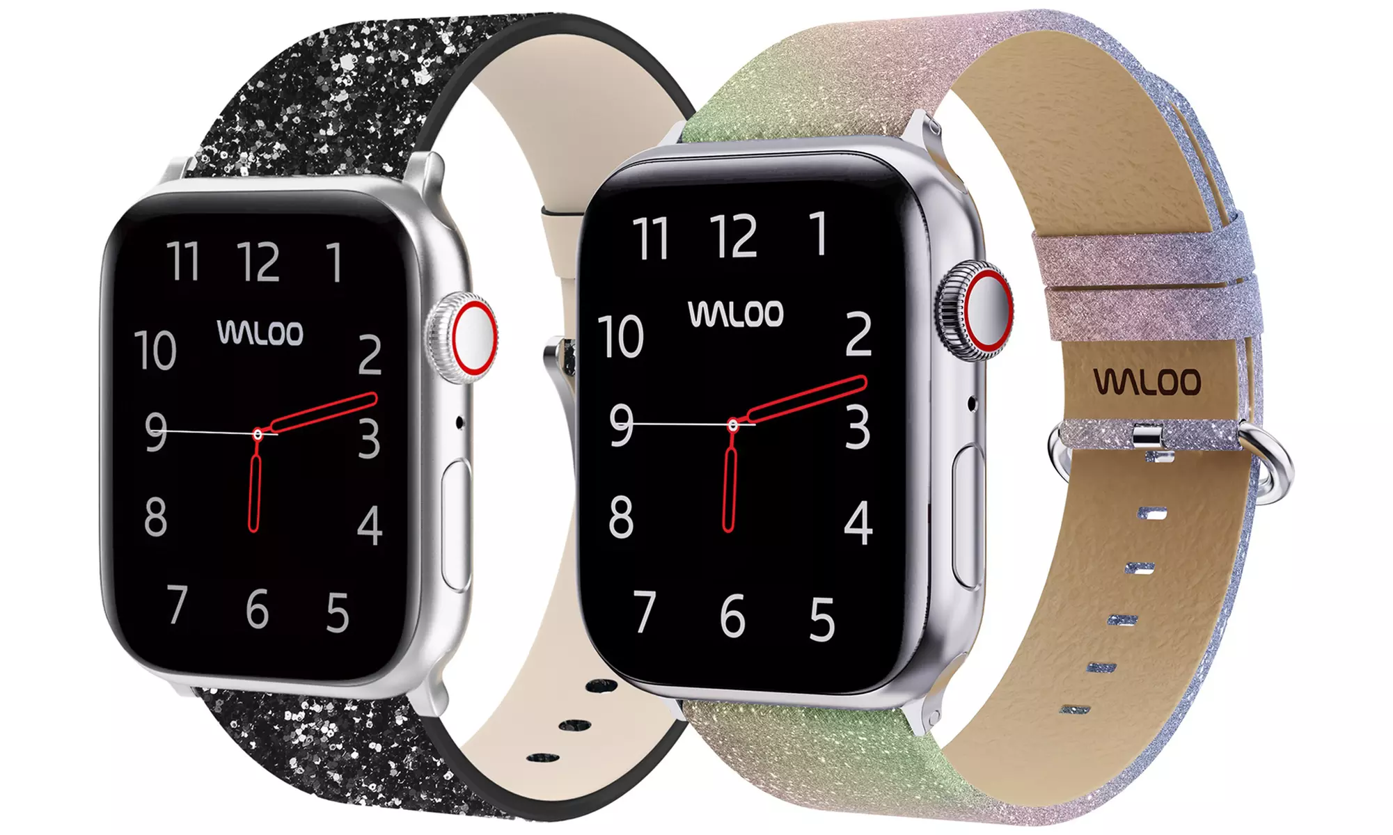Waloo 2-Pack of Leather Bling and Shiny Brilliance Apple Watch Bands