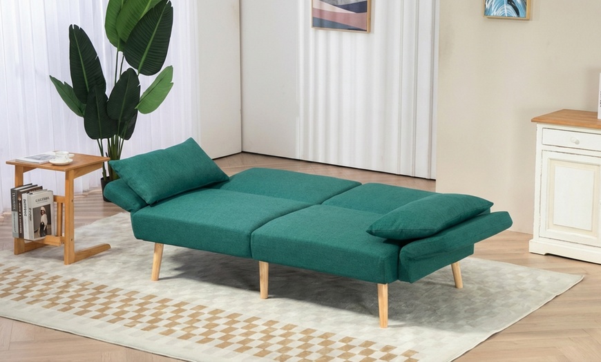Image 13: HomCom Convertible Sofa Bed in Green or Grey