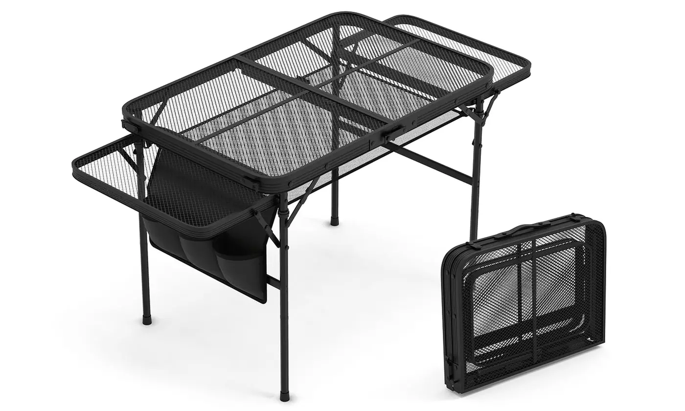 LakeForest Foldable Camping Table Aluminum Picnic Table Collapsible Grill Stand