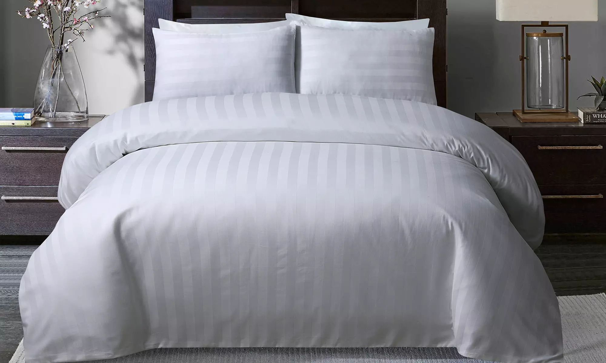 Sleepdown 300TC So Soft Satin Stripe Duvet Set - Primary Image