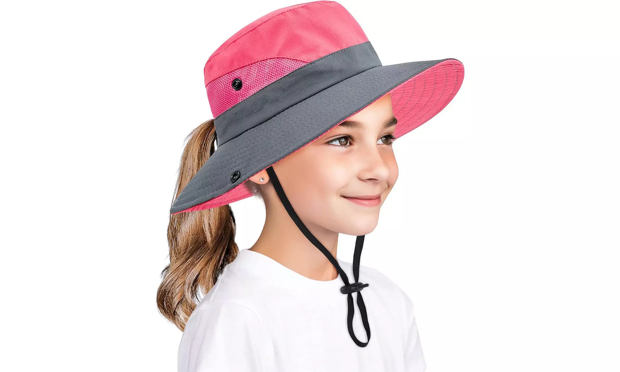 Womens UV Protection Hat Foldable Wide Brim Ponytail Sun Hats