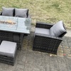 Image 2: 6-Seater Rattan-Effect Sofa Set with Gas Firepit Dining Table 