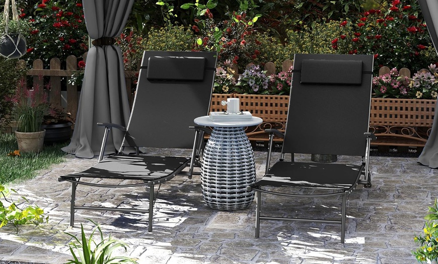 Image 9: Outsunny Set of Two Adjustable Back Sun Loungers 