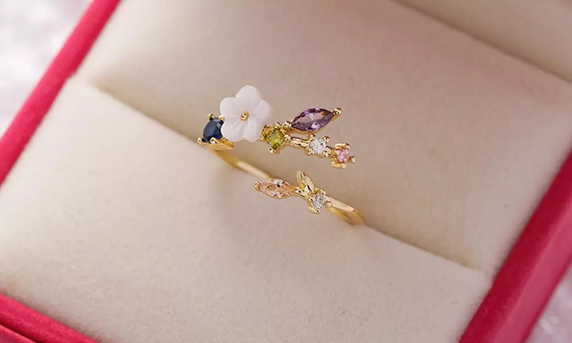 14K Gold Adjustable Ring with crystals from Swarovski