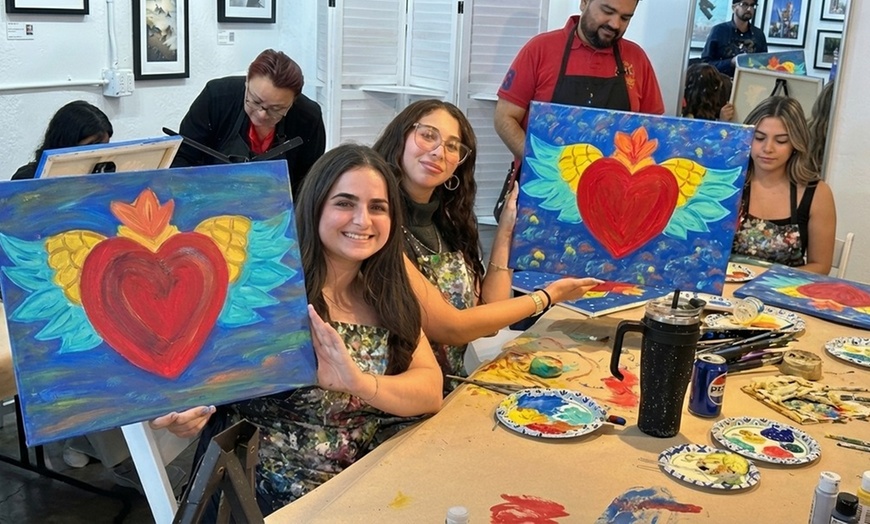 Image 4: Guided Paint & Sip with Wine & Appetizers for One, Two, or Four People