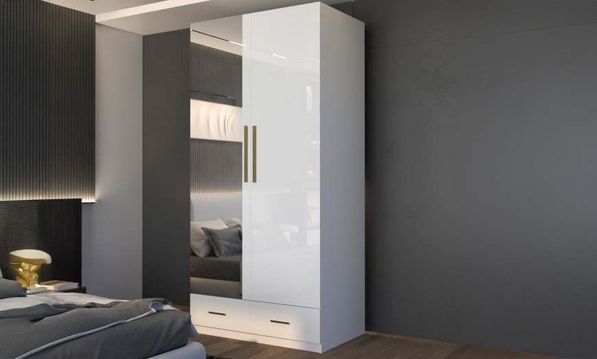 Image 1: High Gloss Wardrobe with Mirrored Door