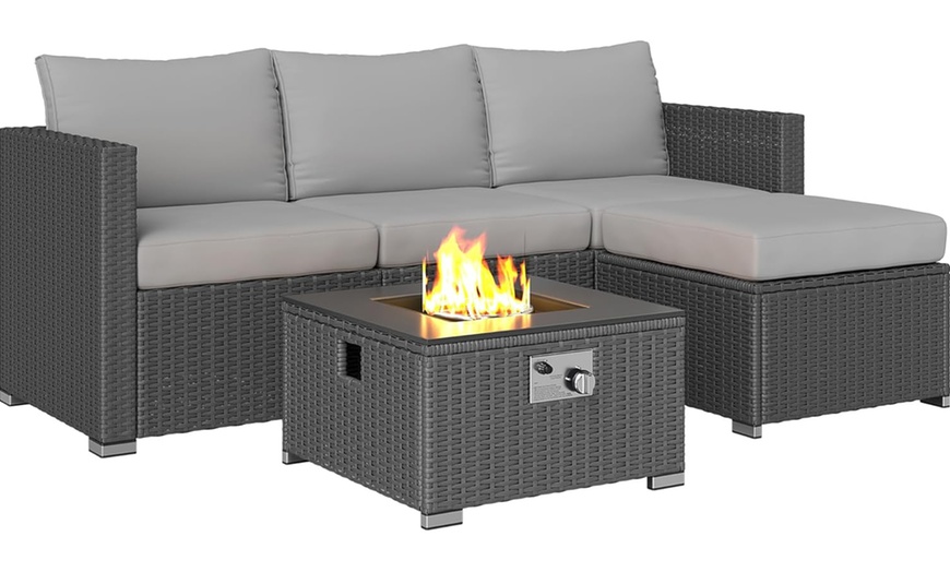 Image 2: Outsunny Five-Piece Rattan-Effect Furniture Set with Fire Pit Table