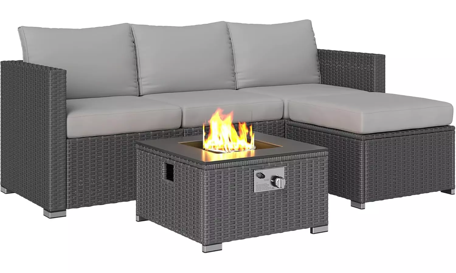 Outsunny Five-Piece Rattan-Effect Furniture Set with Fire Pit Table