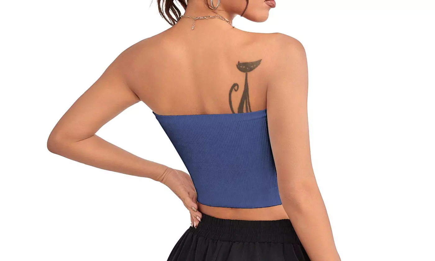Women's Strapless Ribbed Tube Top - Bandeau Crop Top