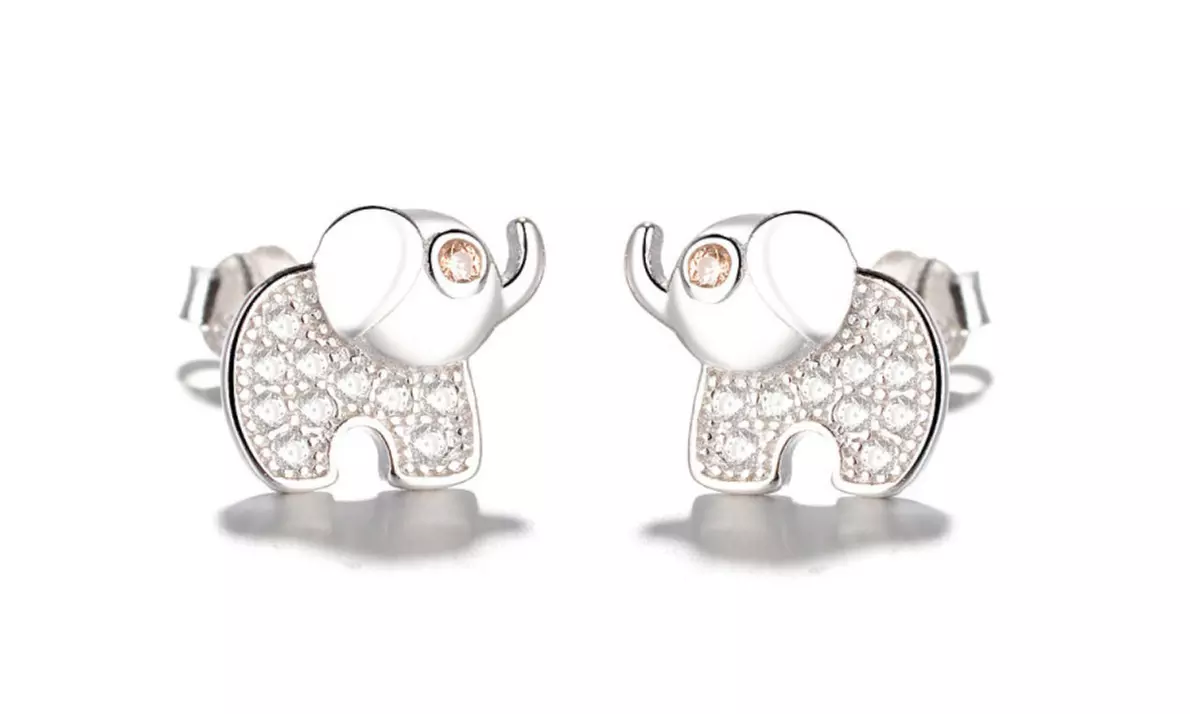Sterling Silver Elephant Stud Earring with Citrine and White Topaz