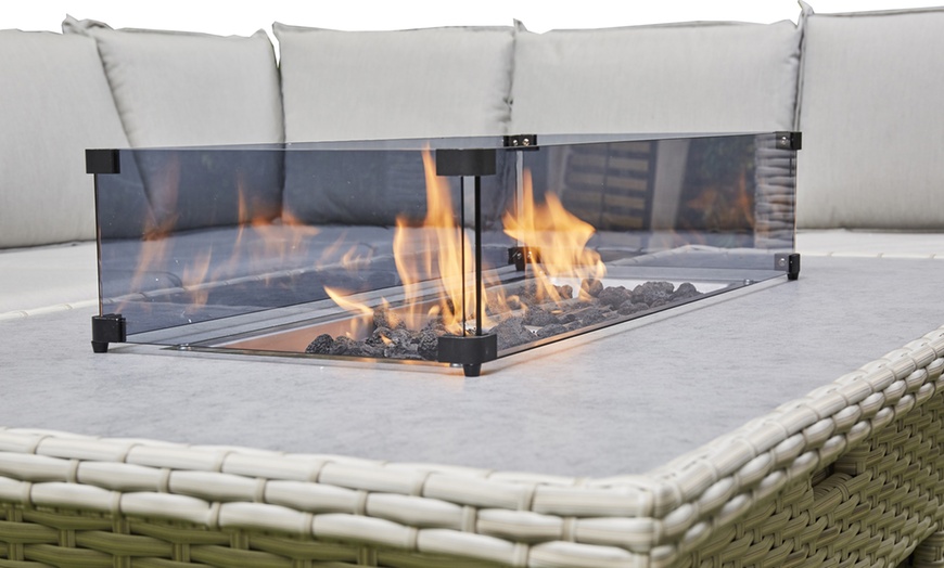 Image 4: Malibu Six-Seater Rattan-Effect Firepit Dining Set Garden Furniture