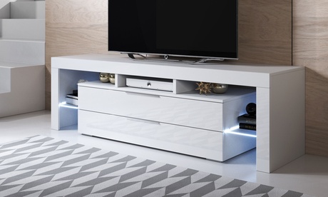 Meuble TV Sayen avec 2 tiroirs et 3 compartiments dont 2 séparés par du verre
