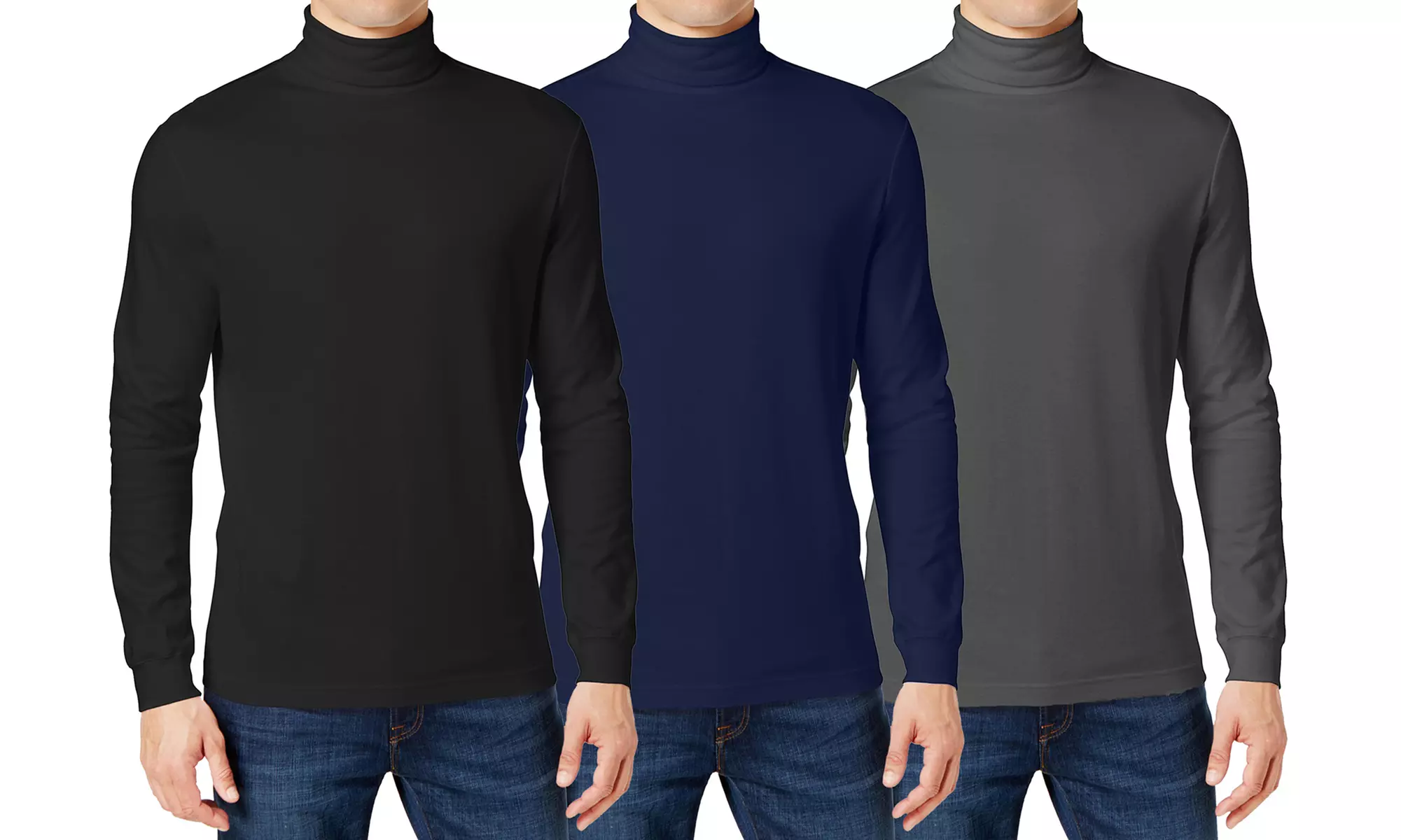(3-Pack) Men's Long Sleeve Turtle Neck T-Shirt (Sizes, S to 2XL)