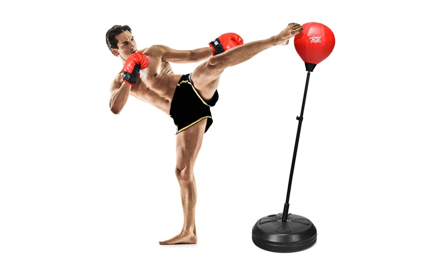 Image 3: Costway Boxing Punching Bag w/Height Adjustable Stand Boxing Gloves