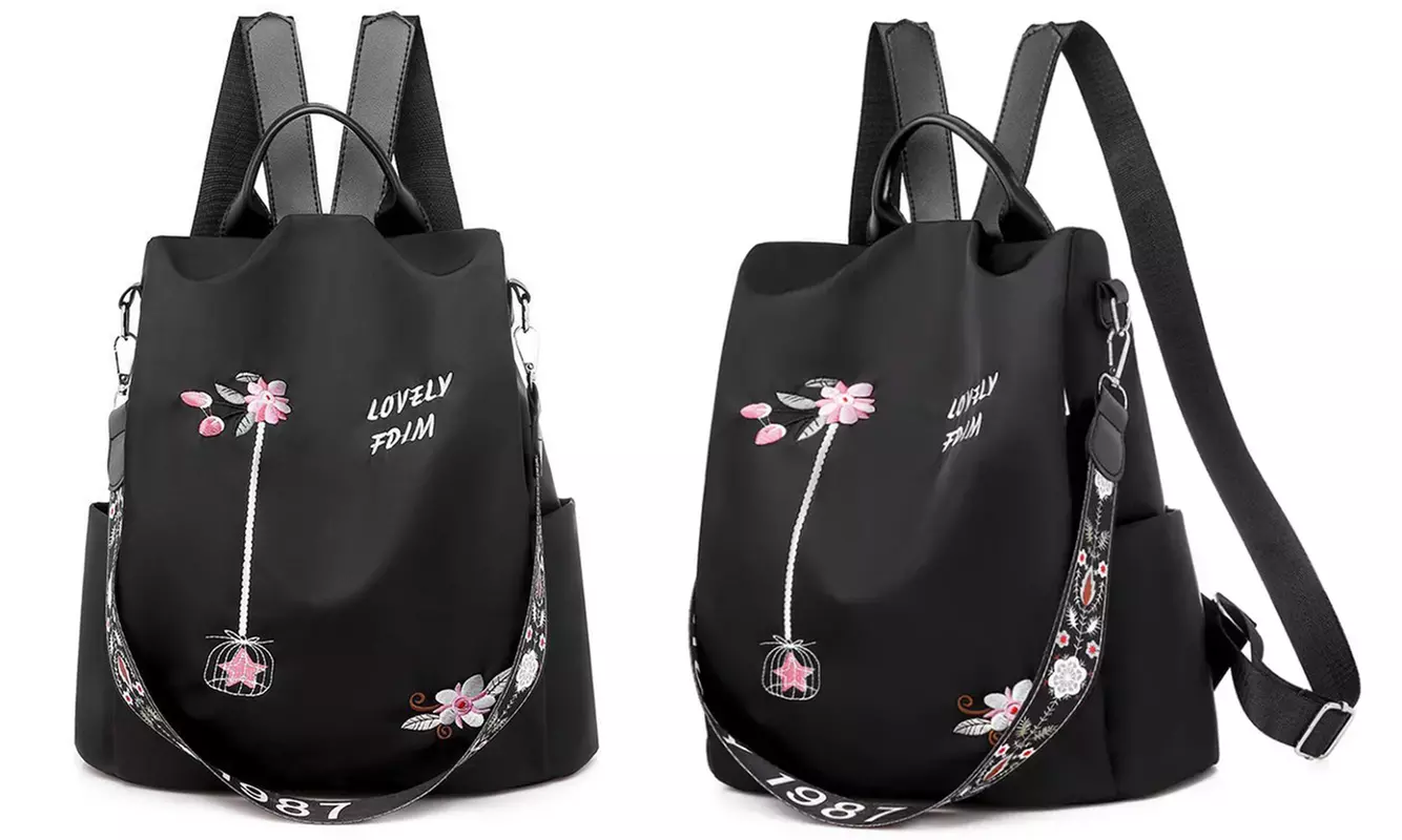 Women's Floral Embroidered Anti-Theft Backpack