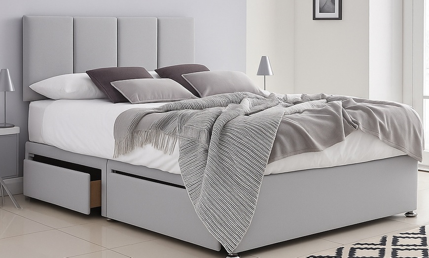 Image 1: Panelled Divan Bed with Memory Foam Sprung Mattress