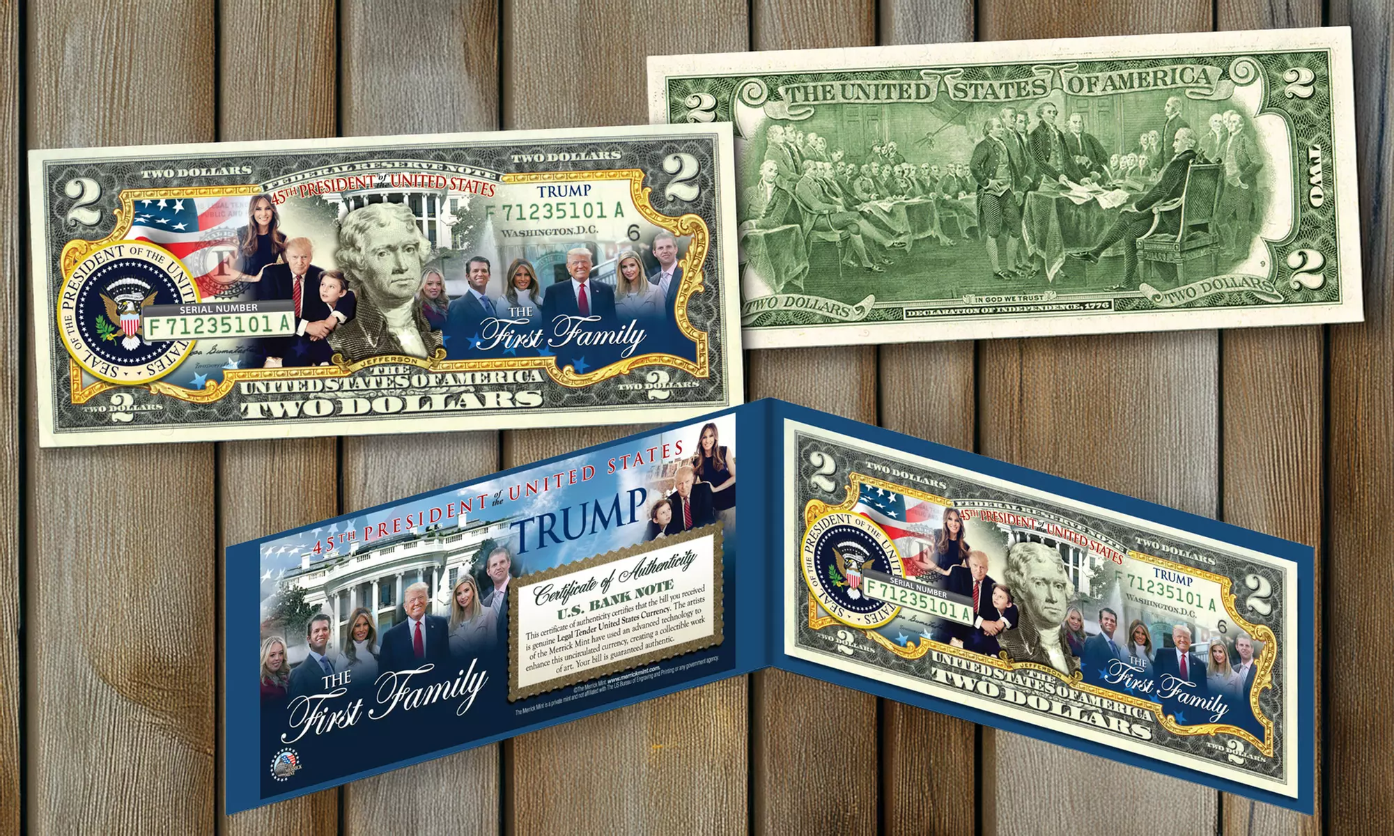 Donald Trump 45th President The Entire First Family Genuine Two-Dollar Bill