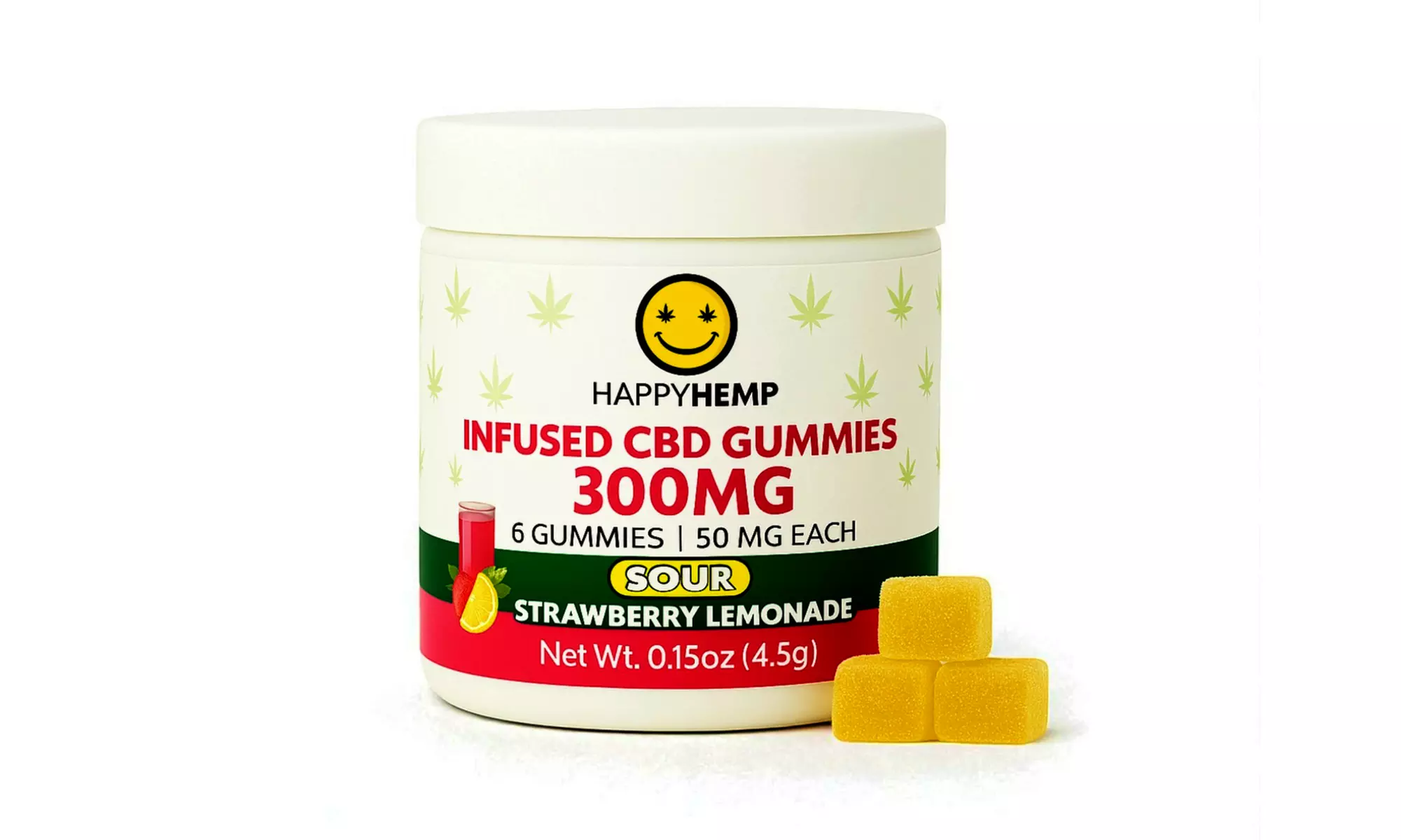 Happy Hemp Sour CBD Gummies - Blue Raspberry, Strawberry Lemonade & Green Apple
