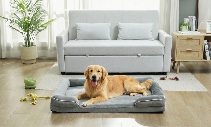 Image 6: PawHut Cooling Gel Memory Foam Dog Bed with Bolster